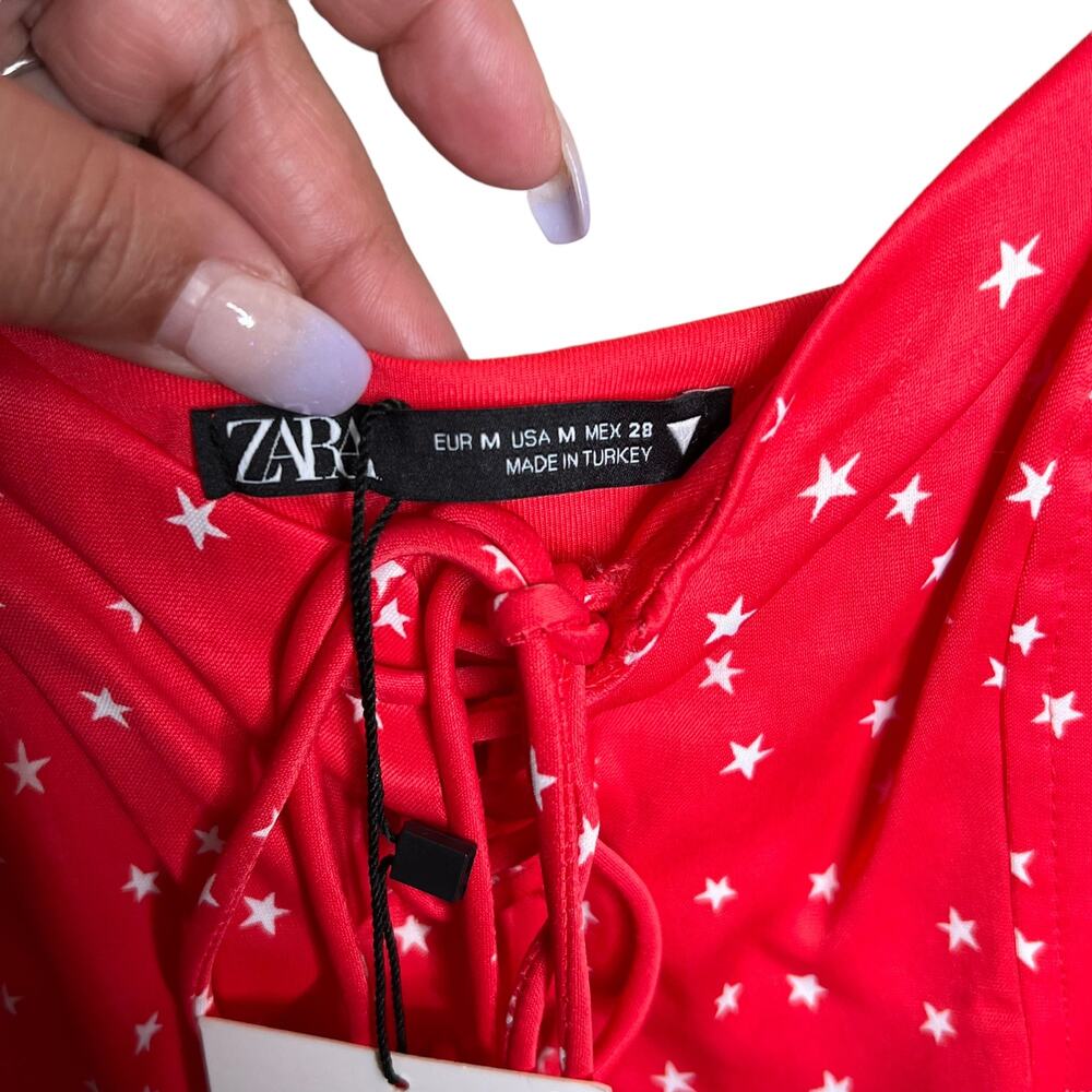 Zara Star satin Effect Lace Up Bodysuit Size Medium Red & White NWT - Picture 4 of 8